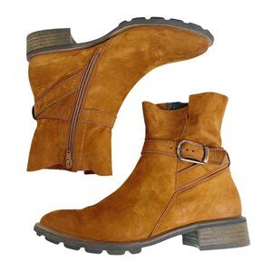 Paul Green Denver Belted Biker Moto Booties Ankle Boots in Toffee Suede Size 7